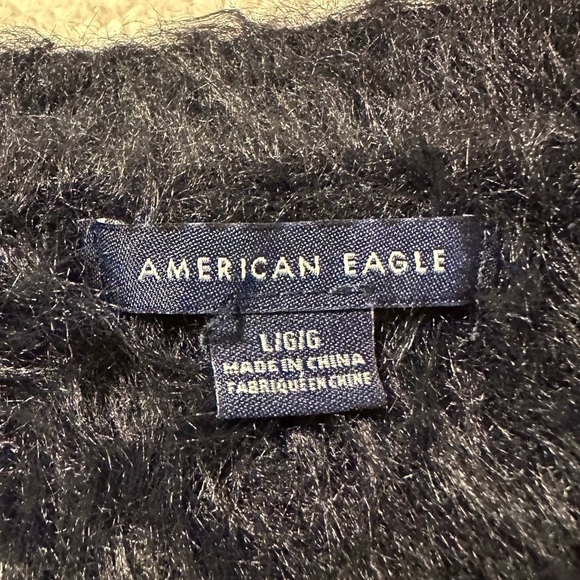 American Eagle Black Eyelash Knit Balloon Sleeve Sweater Fuzzy - Picture 7 of 9